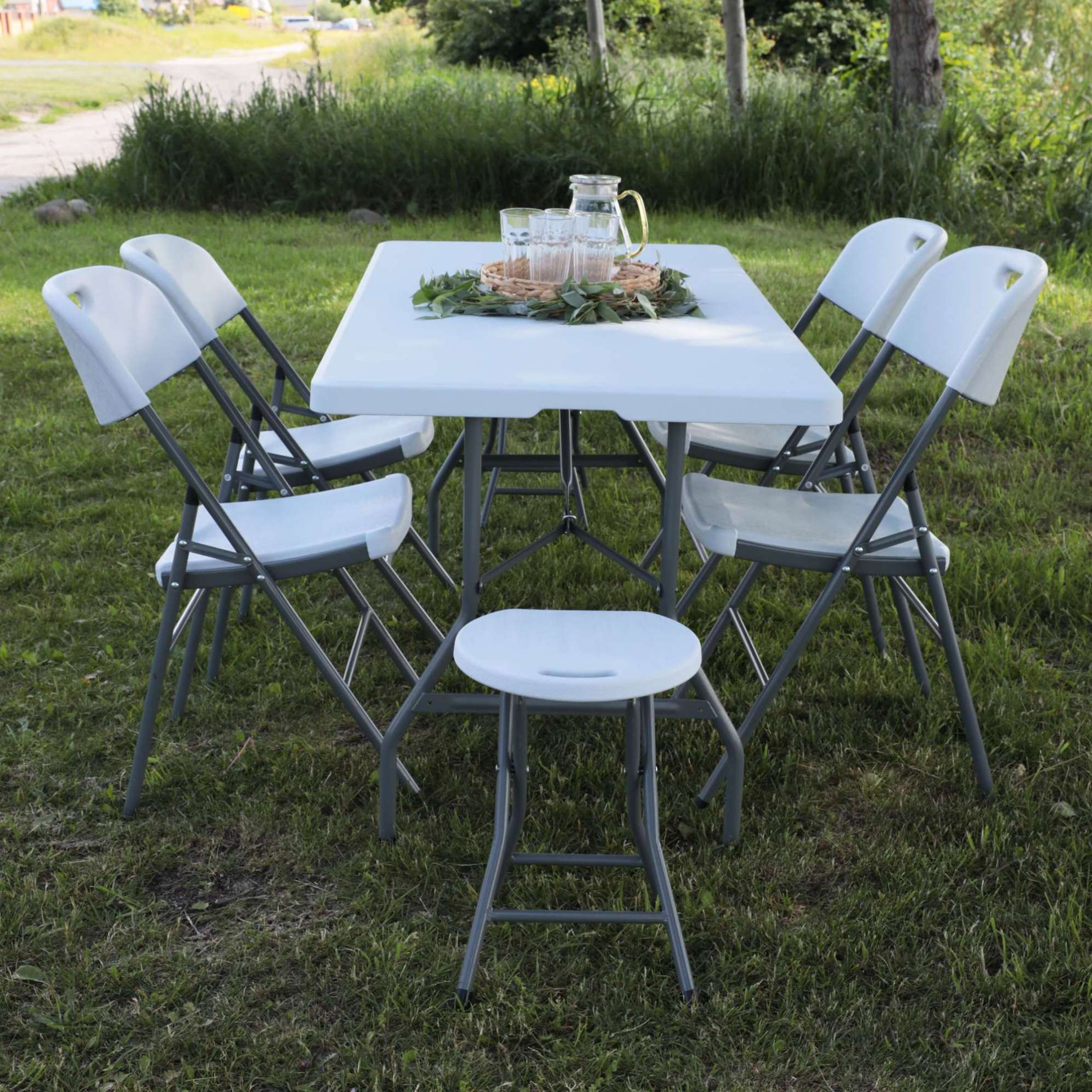 Стол садовый складной, белый, hdpe-пластик, длина 180 см