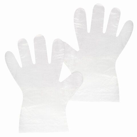 Перчатки полиэтиленовые одноразовые, ОТРЫВНЫЕ, КОМПЛЕКТ 50 пар (100 шт.) размер L, LAIMA, 607355