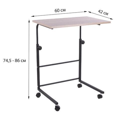 Стол BRABIX "Smart CD-013", 600х420х745-860 мм, ЛОФТ, регулируемый, колеса, металл/ЛДСП дуб, каркас черный, 641882