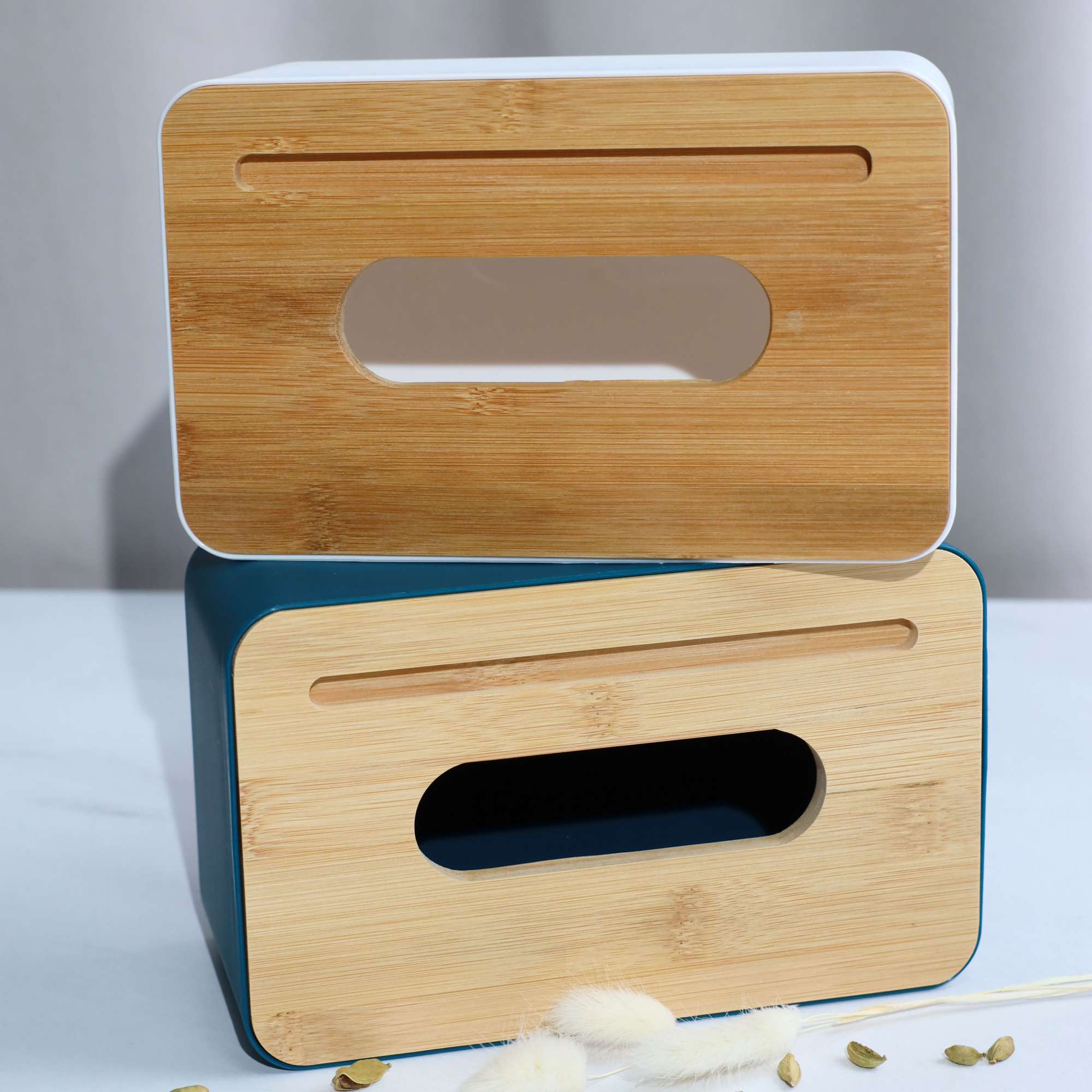 Салфетница BAIL, темно-синий+бамбук, 21*13*10см