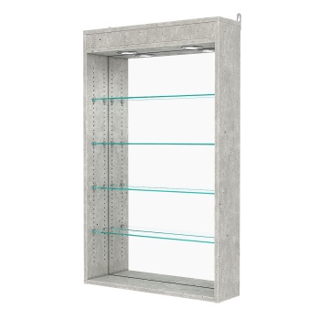 Витрина настенная с регулировочными полками №2-4Г-РЕГ с зеркалом и с подсветкой, Метрополитан Грей