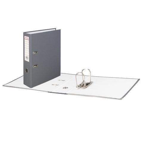 Папка-регистратор BRAUBERG с покрытием из ПВХ, 80 мм, с уголком, серая (удвоенный срок службы), 227190