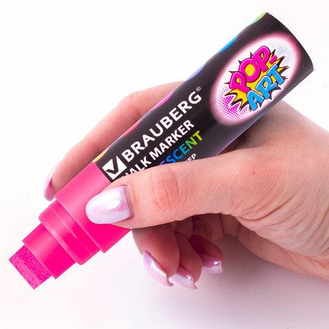 Маркеры меловые BRAUBERG "POP-ART", НАБОР 4 шт., сухостираемые, для гладких поверхностей, 15 мм, АССОРТИ, 151545