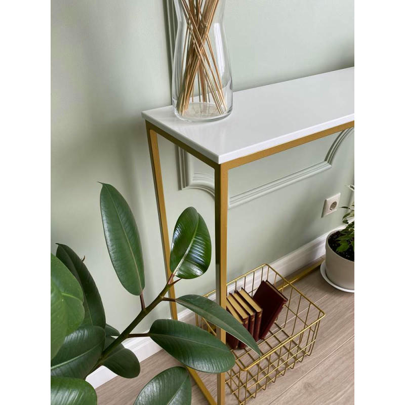 Журнальный столик искусственный камень гранит белый/каркас золото