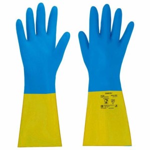 Перчатки неопрен КЩС ULTRA NEOPRENE химически устойчивые, с х/б напылением, цвет сине-желтый, размер 8-8,5 (M-средний), RABBITEX, 701114