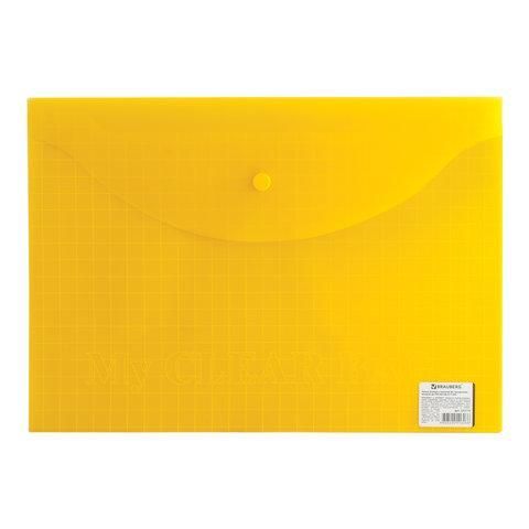 Папка-конверт с кнопкой BRAUBERG "My CLEAR BAG", А4, до 100 листов, прозрачная, ассорти, 0,15 мм, 225174