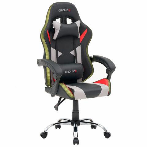 Кресло компьютерное CROMEX "Quantum GM-155 RGB", подсветка, две подушки, экокожа, черное/красное/серое, 532955