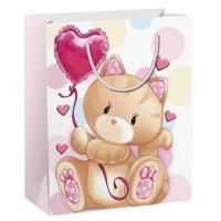 Пакет подарочный 26,5x12,7x33 см ЗОЛОТАЯ СКАЗКА "Lovely Kitty", глиттер, белый с розовым, 608242