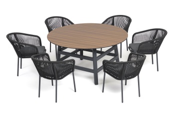 "Рио" обеденная группа на 6 персон, стол HPL "дуб", цвет темно-серыйцвет Темно-серый