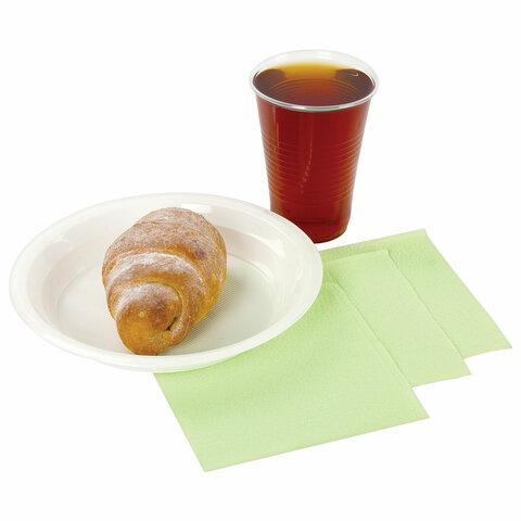 Салфетки бумажные 100 шт., 24х24 см, LAIMA/ЛАЙМА, зелёные (пастельный цвет), 100% целлюлоза, 111791