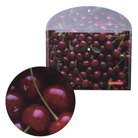 Папка-конверт с кнопкой BRAUBERG "CHERRY", А4, 160 мкм, до 100 листов, цветная печать, 228037