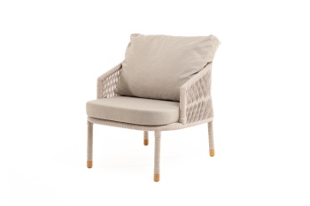 "Верона" кресло плетеное из роупа, каркас алюминий белый муар, роуп бежевый круглый, ткань бежевая 052цвет Бежевый