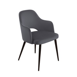 Стул Вильям с подлокотниками, бархат серый 27/ черный конус