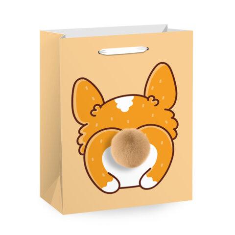 Пакет подарочный (1 штука) 18х10х23 см (M), "Corgi's Tail", пушистый хвостик, ЗОЛОТАЯ СКАЗКА, 700835