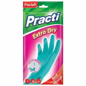 Перчатки МНОГОРАЗОВЫЕ резиновые PACLAN "Extra Dry", хлопчатобумажное напыление, 100% флок, размер 8,5-9, L (большой) синие, вес 54 г, 7350, 407351