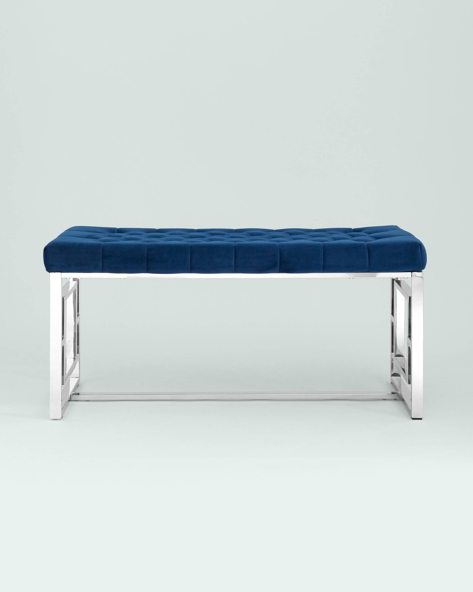 Банкетка-скамейка БРУКЛИН велюр синий сталь серебро