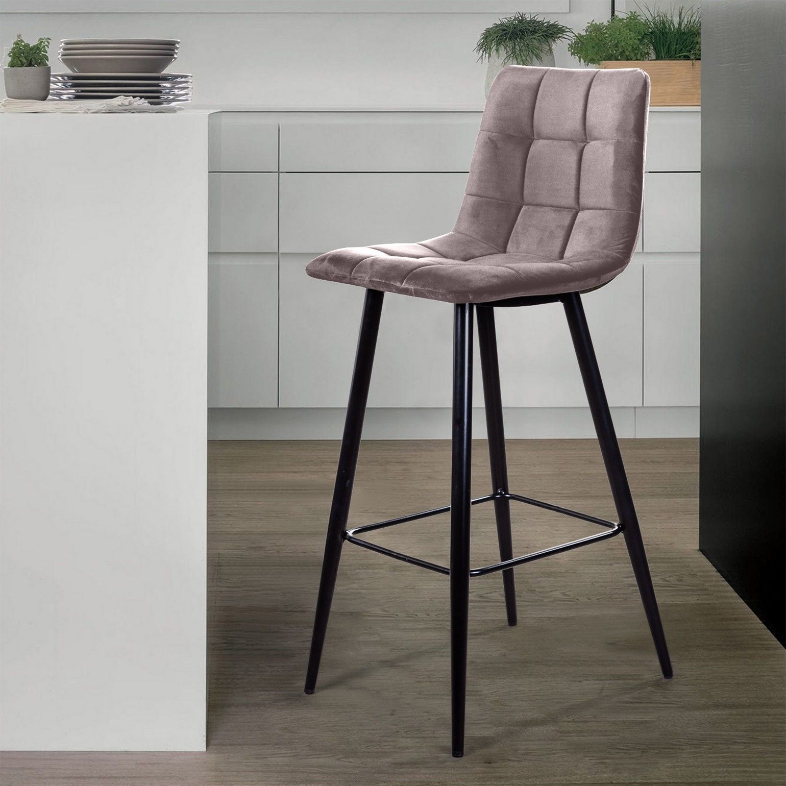 Стул барный Уно, бархат антрацит 14/ чёрный конус