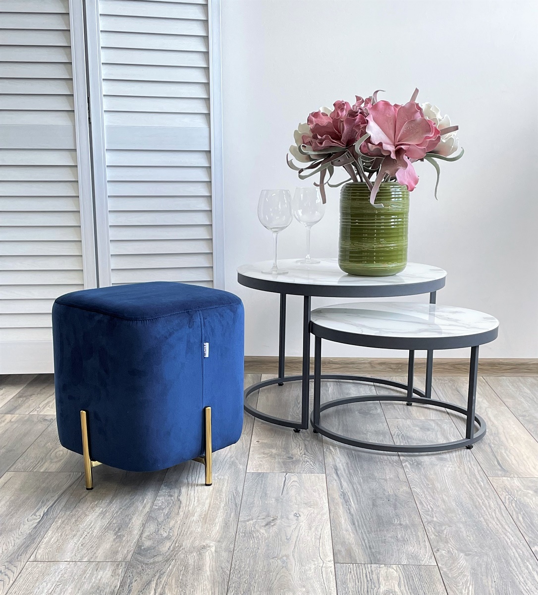 Пуф для гостиной АРЕС (ARES) цвет BLUVEL-86 синий / золотой