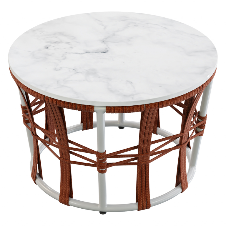 Столик кофейный плетеный Nido белый, 14, белый мрамор Каррара