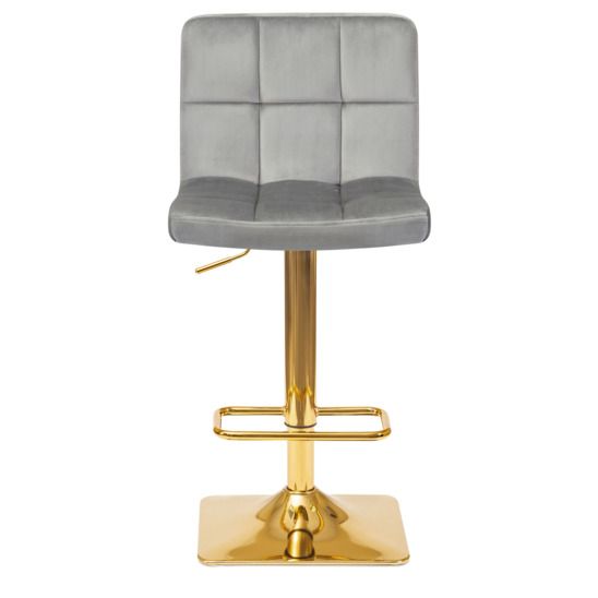 Барный стул Арканес, золотая база, велюр серый