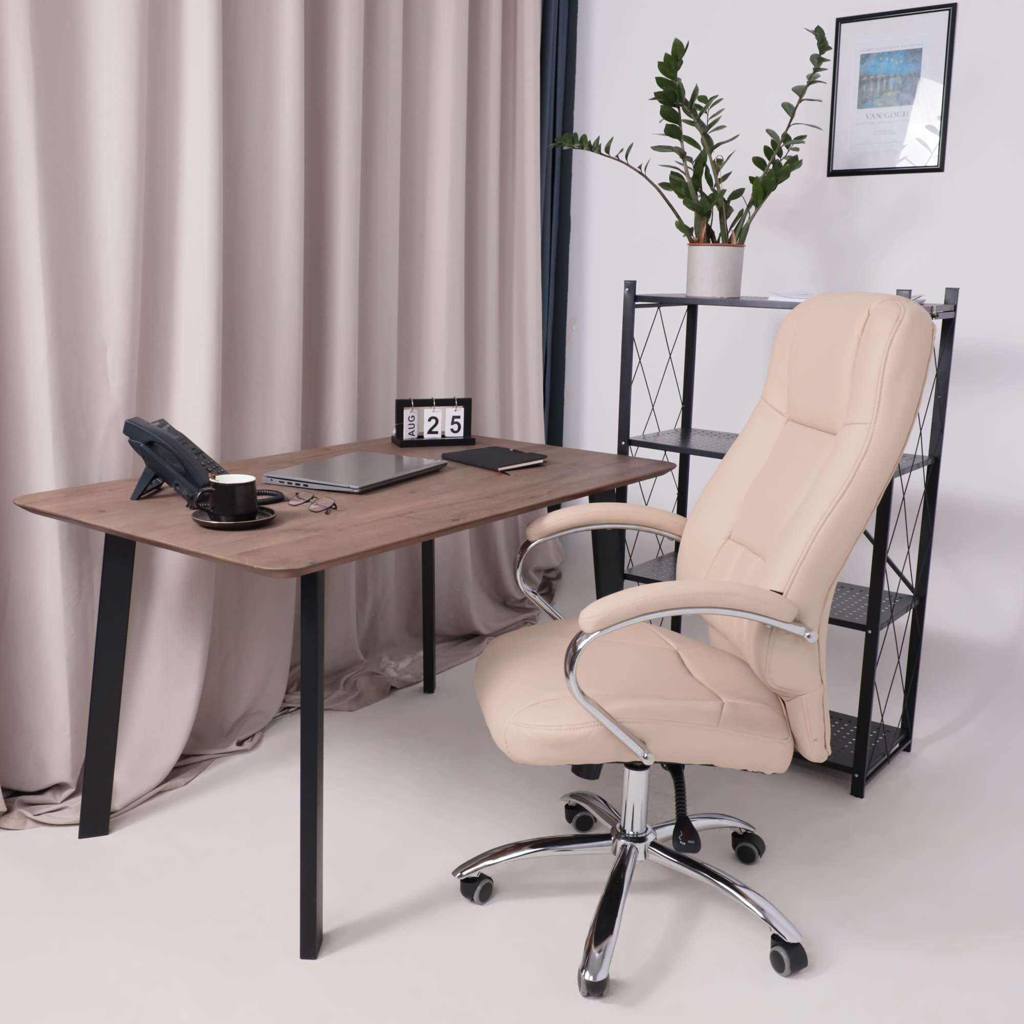 Кресло поворотное King, бежевый, экокожа