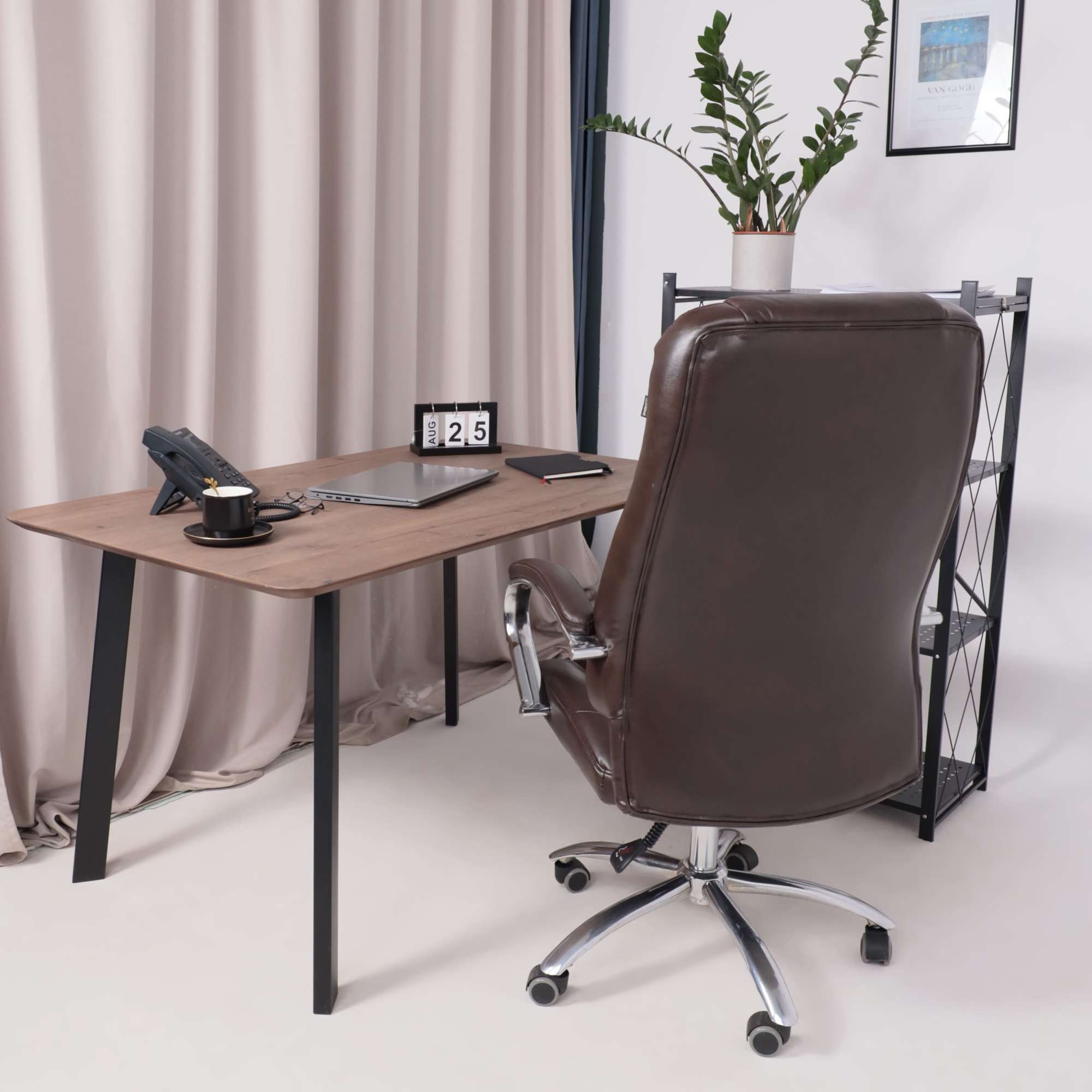 Кресло поворотное King, темно-коричневый, натуральная кожа