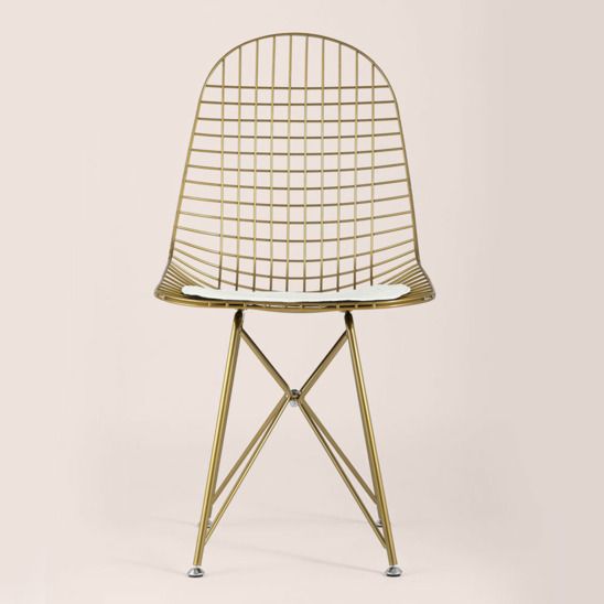 Стул обеденный Eiffel золотой, с белой подушкой