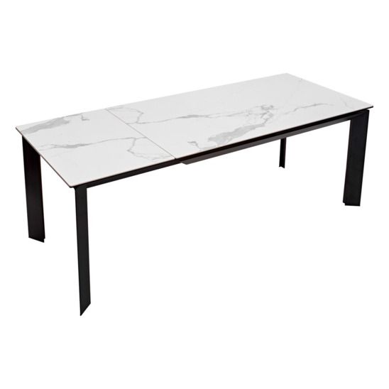 Стол Cremona 140, белый мрамор глянцевый, керамика/ черный каркас