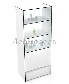 Ст-19 Стеллаж витринный со стеклом цвет Белый с черной кромкой