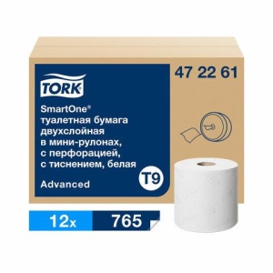 Бумага туалетная 118,2 м, Tellus/TORK (Система T9) SmartOne, ADVANCED, КОМПЛЕКТ 12 рулонов, 2-слойная, белая, 472261