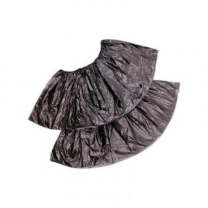 Бахилы, КОМПЛЕКТ 100 шт. (50 пар), ЭКСТРА, 39х14 см, двойная резинка, 30 мкм, 3,6 г, черные, ELEGREEN, ПНД-15/2р-Ч