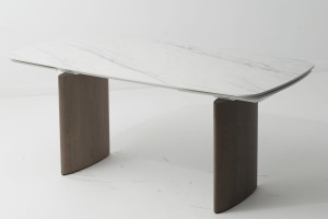 Стол CALVIN 180 SEMI-POLISHED SNOW CARRARA SOLID CERAMIC / Серый дуб, ®DISAUR