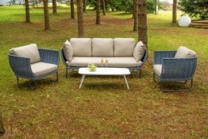 "Фиджи" лаунж-зона 5-местная плетеная из роупа (веревки), каркас алюминиевый темно-серый, роуп синий (KT18-014)цвет синий (KT18-014)