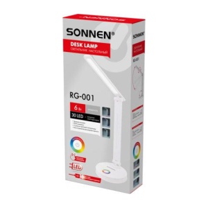 Настольная лампа-светильник, ночник SONNEN RG-001, 30 LED, 6 Вт, 3 режима, RGB-подсветка, белый, 238774
