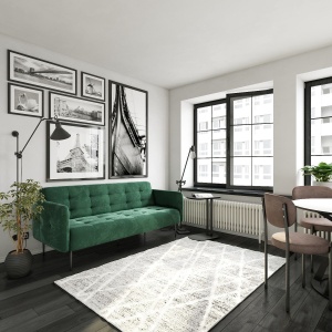 Монако диван-кровать прямой с подлокотниками, трехместный, бархат зеленый 19