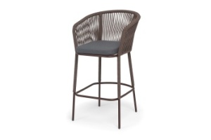 "Марсель" стул барный плетеный из роупа, каркас из стали коричневый (RAL8016) муар, роуп коричневый круглый, ткань темно-сераяцвет коричневый
