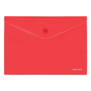 Папка-конверт с кнопкой BRAUBERG "SUPER", А4, матовая непрозрачная, красная, ПРОЧНАЯ 0,2 мм, 272878