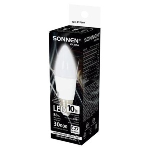 Лампа светодиодная SONNEN EXTRA, 10 (85) Вт, Е27, свеча, нейтральный белый, 30000 ч, LED C37-10W-4000-Е27, 457907