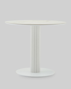 Стол круглый Терралино D90 верх керамика белый матовый, основание металл белый