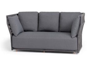 "Лугано" диван 3-местный плетеный из роупа, каркас алюминий темно-серый (RAL7024) муар, роуп темно-серый круглый, ткань темно-серая YB25-0027цвет Темно-серый