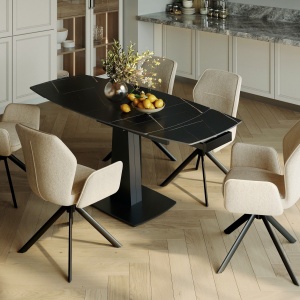Стол раскладной Вега (120+30+30), бронированная керамика 12 мм, матовая Black Gold