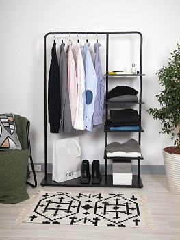 Вешалка напольная Отрада с пятью полками для одежды и обуви из ЛДСП, 1000х330х1500Н, черная/черная