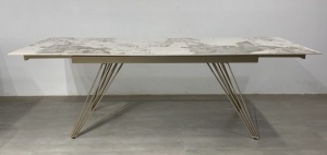 Стол АСЕРРА-1 (ACERRA-1) 160 цвет ПАНДОРА (GLOSS PANDORA) керамика/ каркас цвета ШАМПАНЬ, ®DISAUR