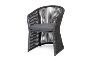 "Романо" стул плетеный из роупа, каркас алюминий темно-серый (RAL7024) муар, роуп темно-серый круглый, ткань темно-серая 027цвет Темно-серый