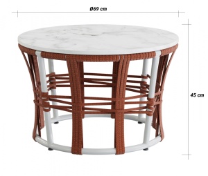 Столик кофейный плетеный Nido белый, 14, белый мрамор Каррара