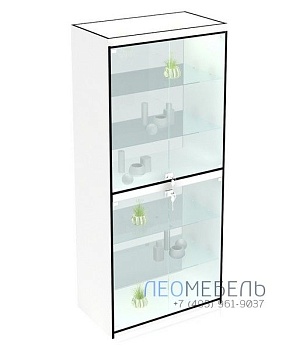 В-406-С Витрина  задняя стенка СТЕКЛО цвет Белый с черной кромкой