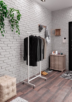 Вешалка напольная COMPATTO-BIANCO с регулировкой высоты на пластиковых колесах , белая