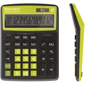 Калькулятор настольный BRAUBERG EXTRA COLOR-12-BKLG (206x155 мм), 12 разрядов, двойное питание, ЧЕРНО-САЛАТОВЫЙ, 250477