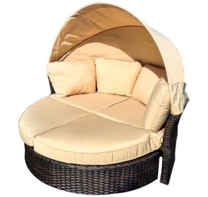 "Амальфи" плетеная кровать-трансформер, цвет коричневый, подушки голубыецвет коричневый