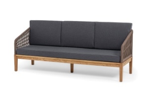 "Канны" диван 3-местный плетеный из роупа, основание дуб, роуп коричневый круглый, ткань бежеваяцвет коричневый